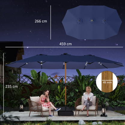 Double Sided Garden Parasol with 48 Solar LED Lights 4.6m Dark Blue
