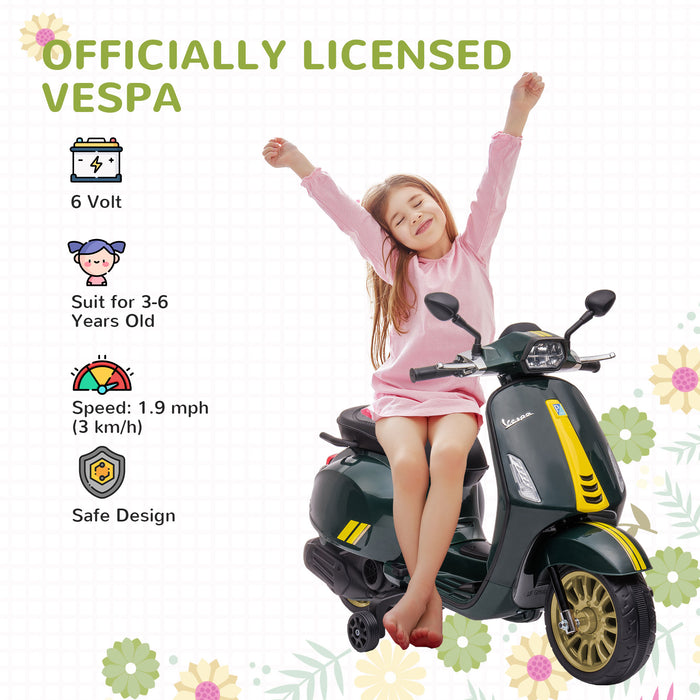 Vespa Licensed 12V Kids Electric Bike w/ 2 Training Wheels, Black