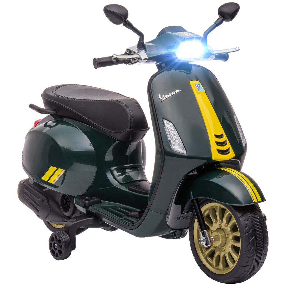 Vespa Licensed 12V Kids Electric Bike w/ 2 Training Wheels, Black