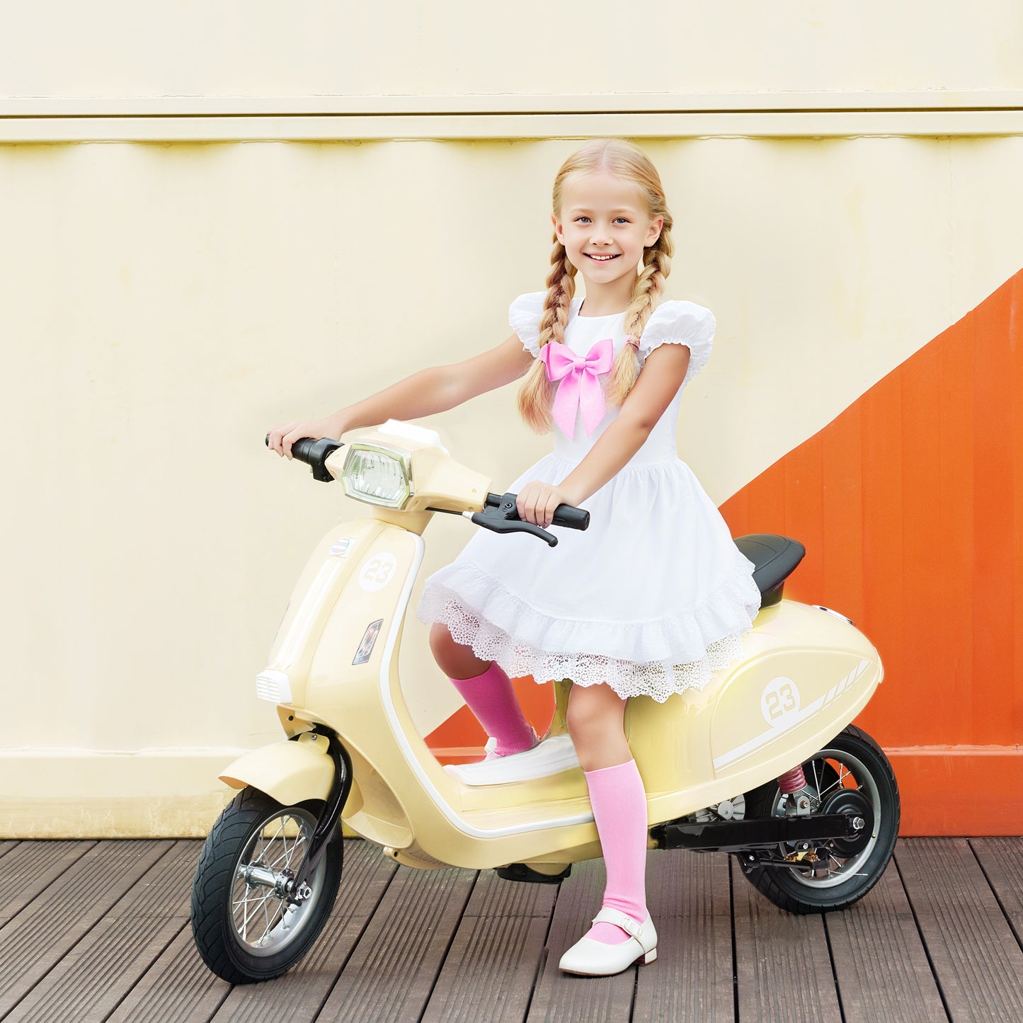 24V Battery Powered Ride on Motorcycle with Manual Throttle, Beige