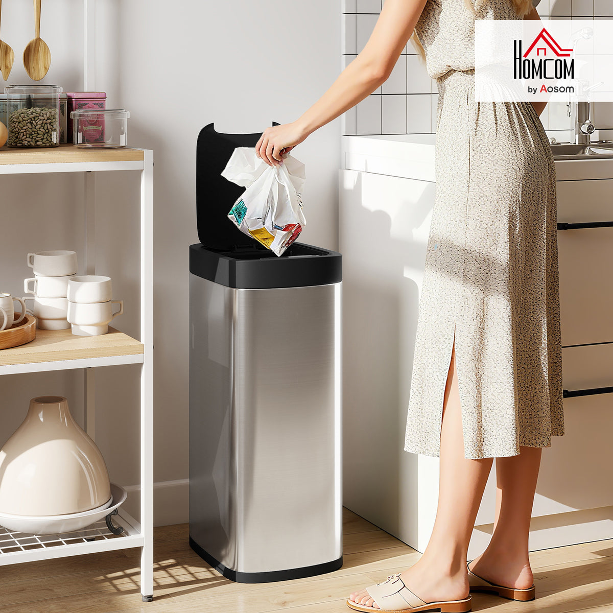 50L Sensor Bin, Touchless Kitchen Bin, Battery Operated, Silver Tone