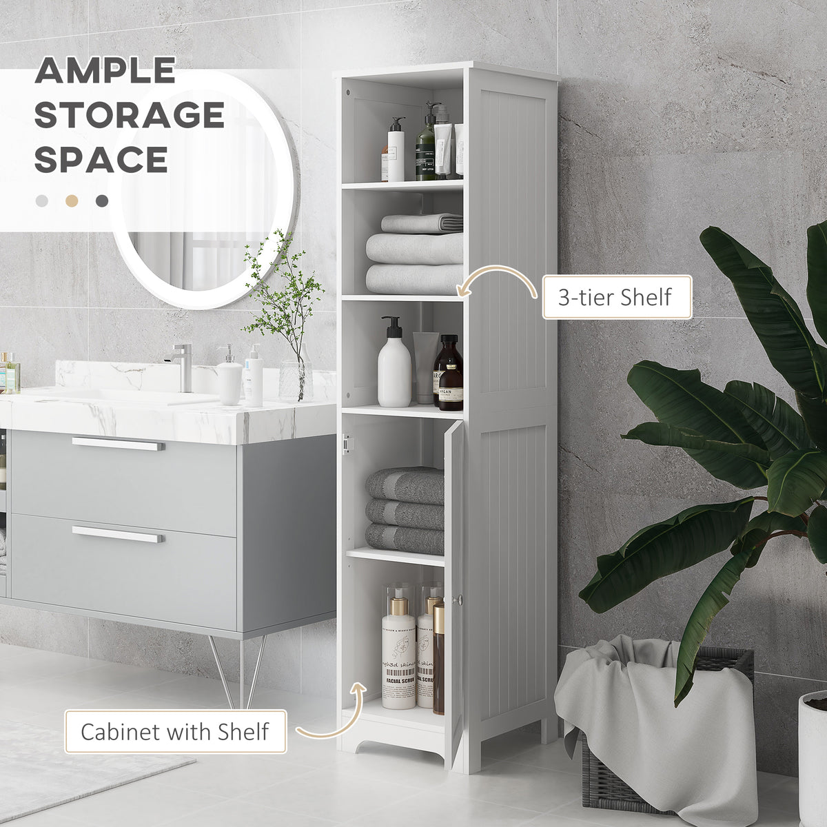 Freestanding Bathroom Tall Cabinet with Adjustable Shelf, White