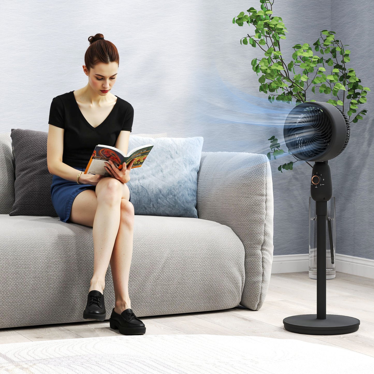 Pedestal Fan for Bedroom, Powerful Air Circulator with 3 Speed, Black