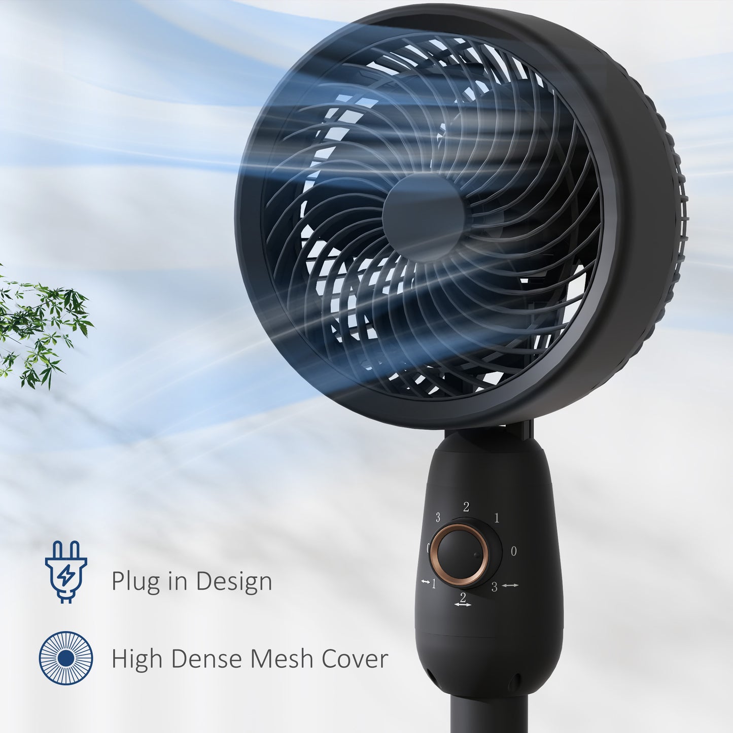 Pedestal Fan for Bedroom, Powerful Air Circulator with 3 Speed, Black