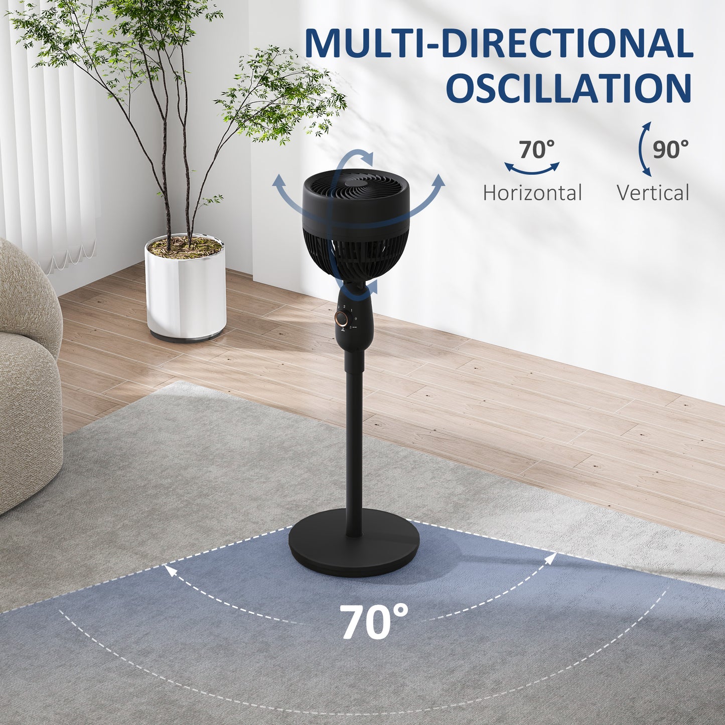 Pedestal Fan for Bedroom, Powerful Air Circulator with 3 Speed, Black
