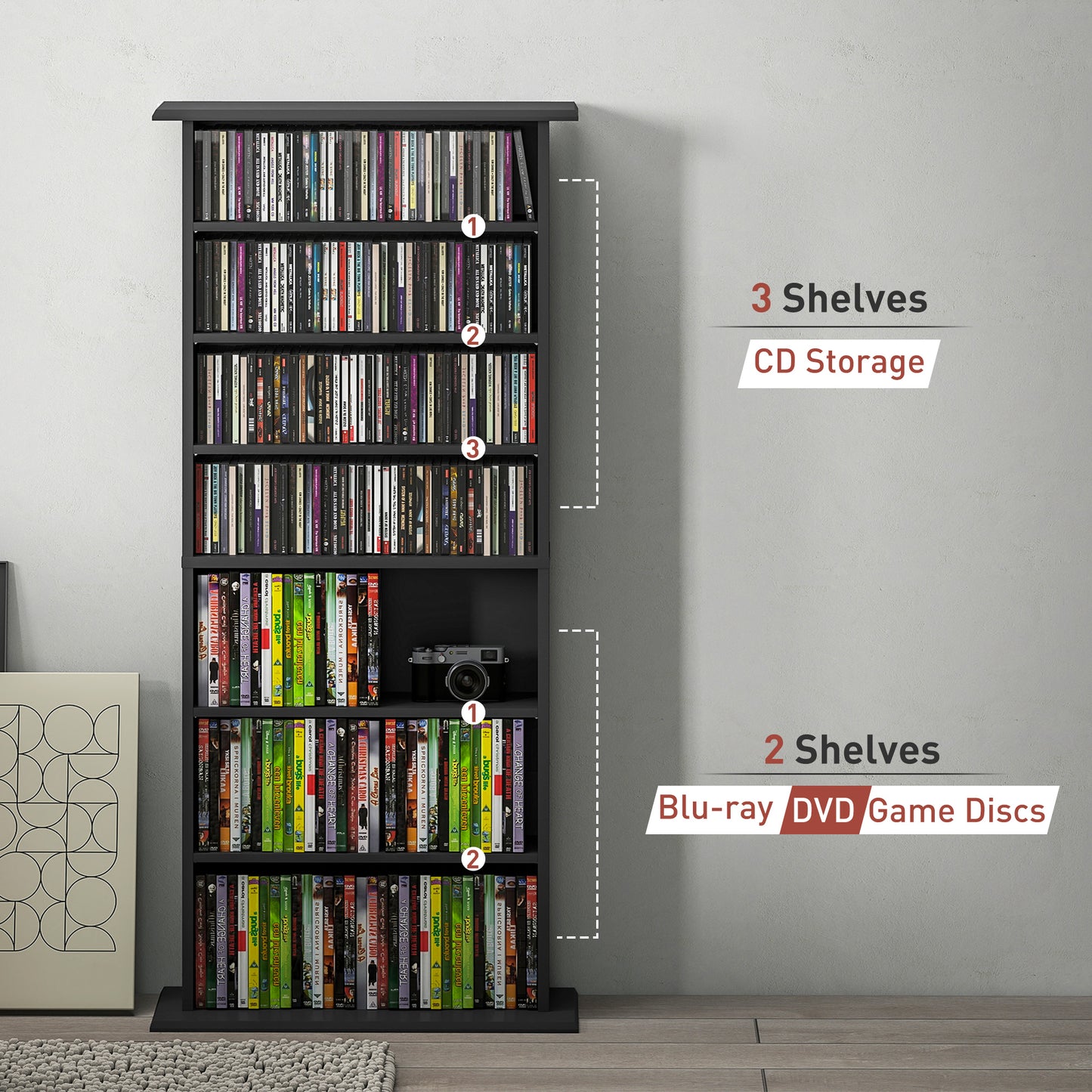 CD Storage Unit DVD Tower Blu-ray Storage Shelf for Living Room Black