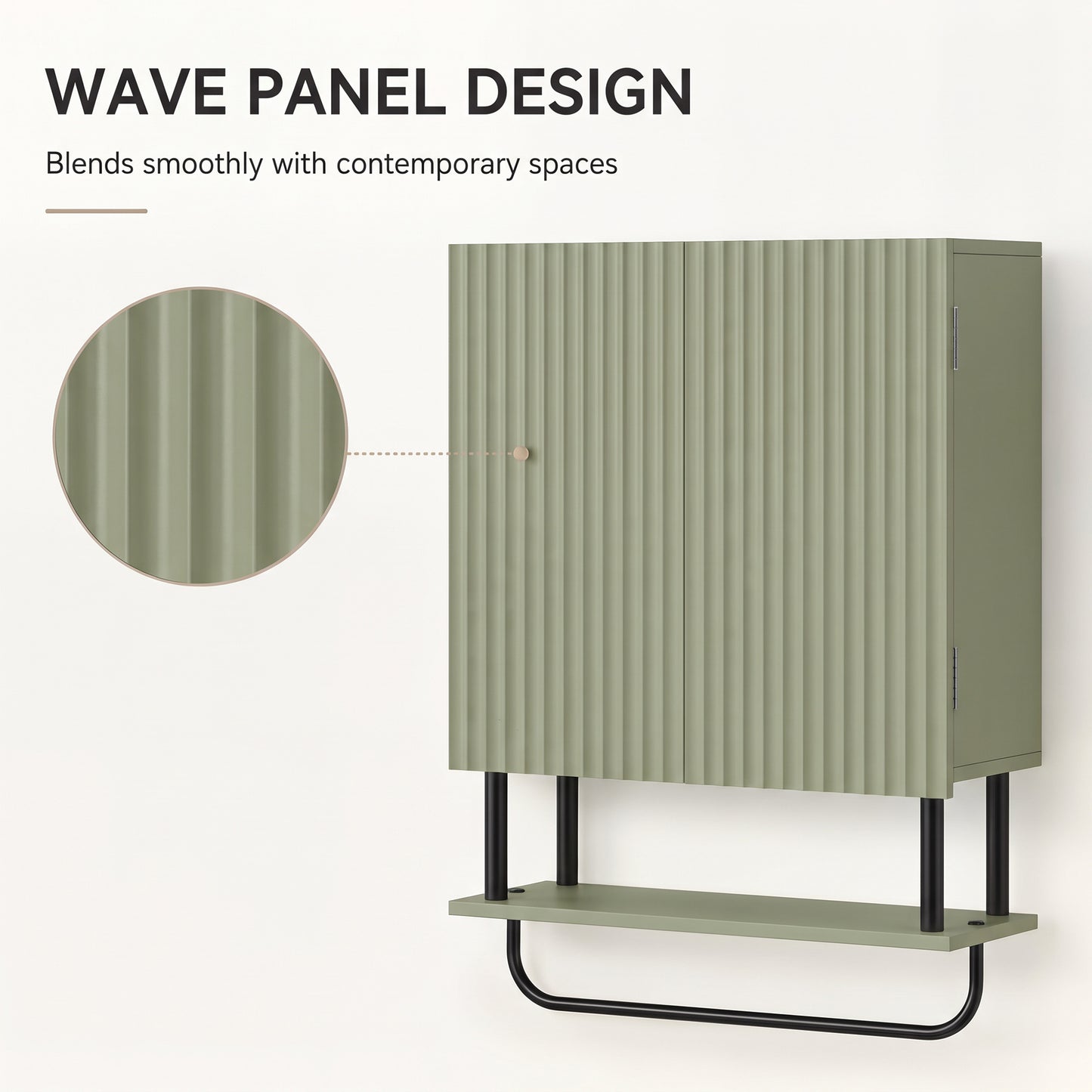 Modern Bathroom Wall Cabinet with 2 Wavy Doors Green