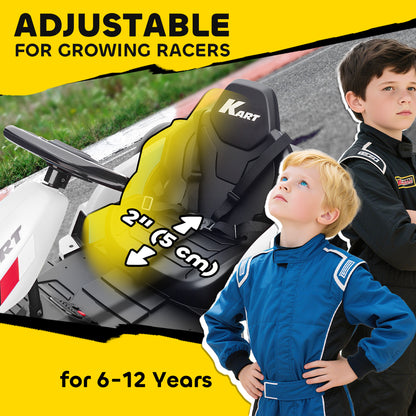 24V Electric Go Kart with Drift Mode, Adjustable Seat, White