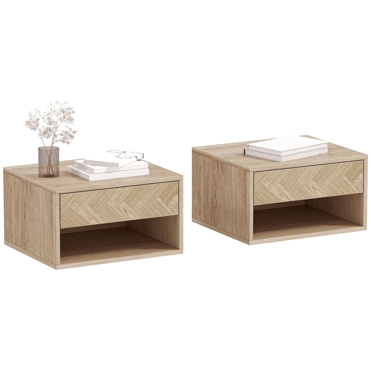 Floating Nightstands Set of 2, Bedside Table w/ Drawer and Open Shelf