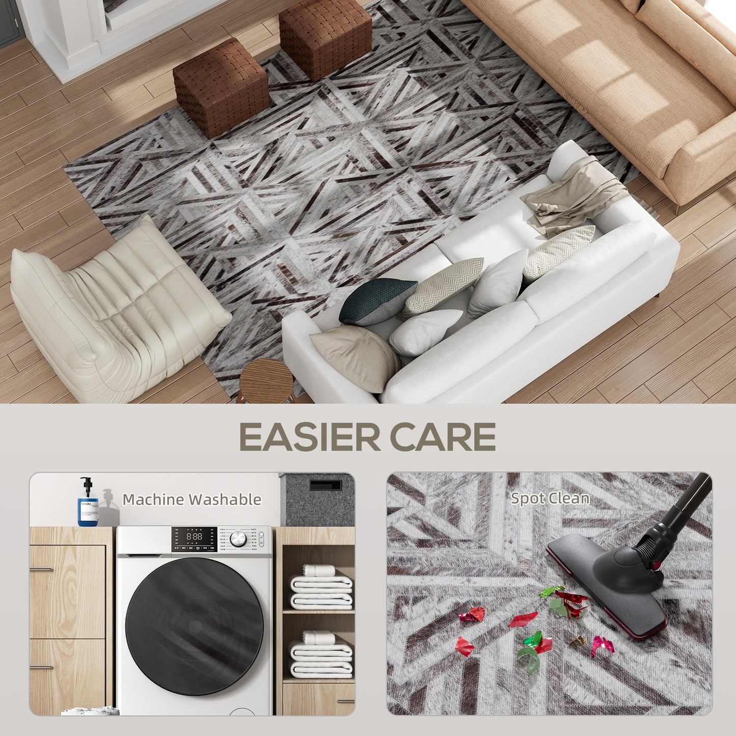 Non-Slip Washable Rug, Chenille Floor Carpet for Living Room, Brown