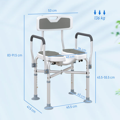 Padded Bath Chair with Slotted Seat and Adjustable Height, Grey