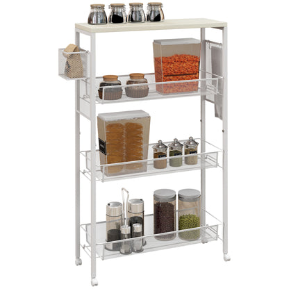 3-Tier Kitchen Cart, Multifunction Kitchen Trolley on Wheels, White