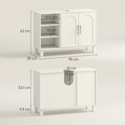 Under-Sink Bathroom Cabinet with Open Shelves and Cupboard - Cream