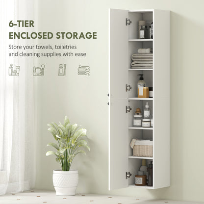 Wall Mounted Slim Bathroom Storage Cabinet with 6-Tier Shelf White