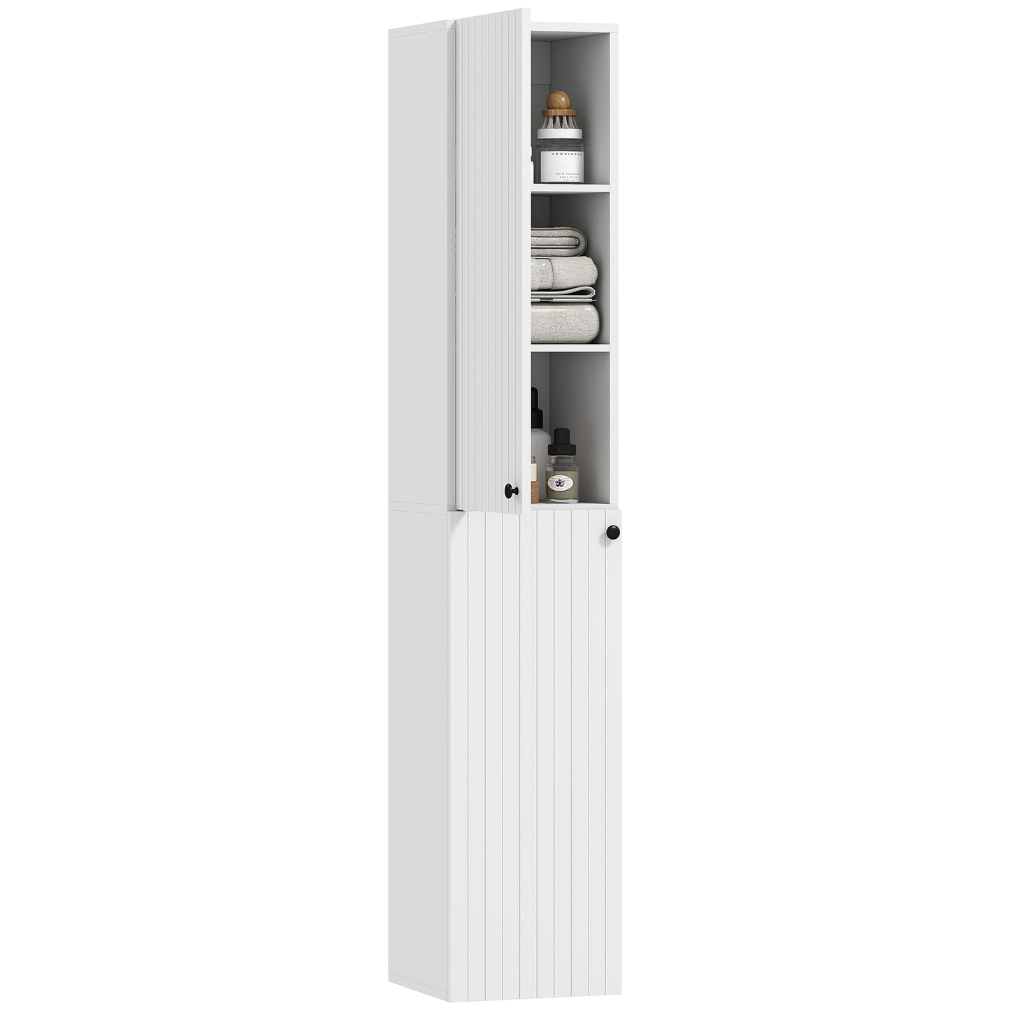 Wall Mounted Slim Bathroom Storage Cabinet with 6-Tier Shelf White