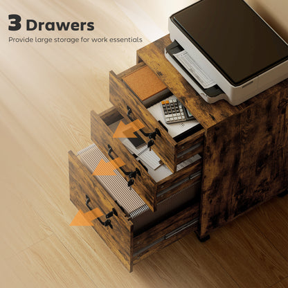3 Drawer File Cabinet Rolling Filing Cabinet for A4 and Letter Brown