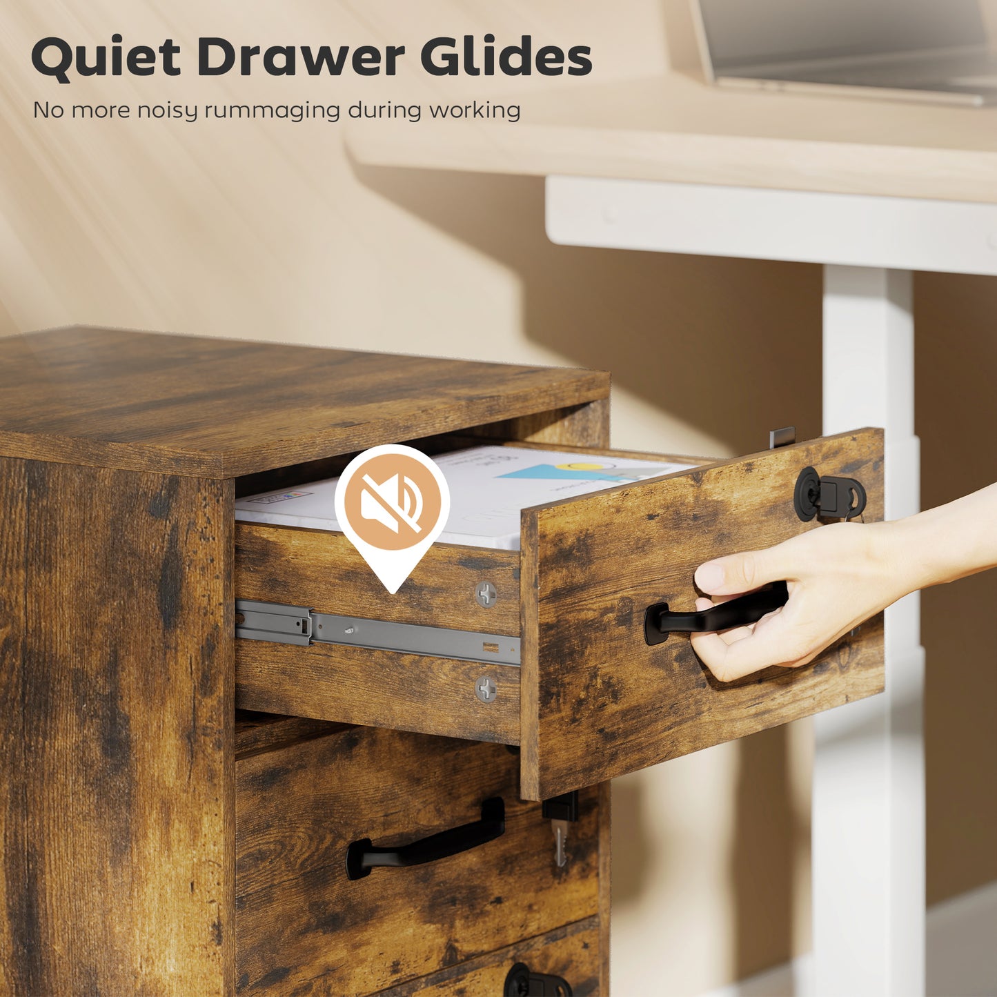 3 Drawer File Cabinet Rolling Filing Cabinet for A4 and Letter Brown