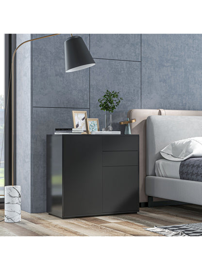Side Cabinet with 2 Door Cabinet and 2 Drawer for Home Office, Black
