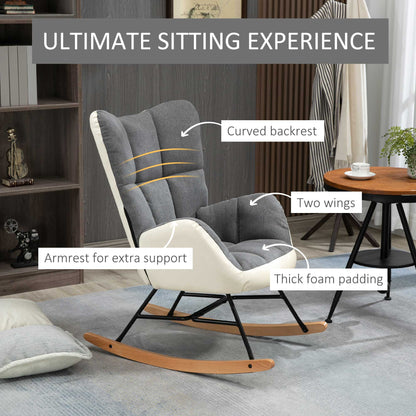 Rocking Chair for Nursery Upholstered Wingback Armchair Grey and Cream