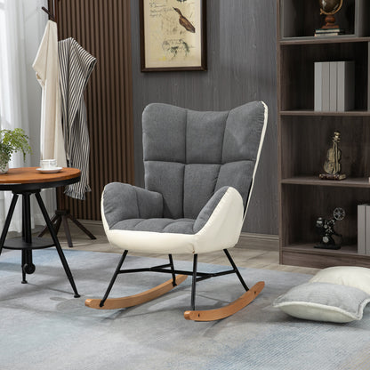 Rocking Chair for Nursery Upholstered Wingback Armchair Grey and Cream