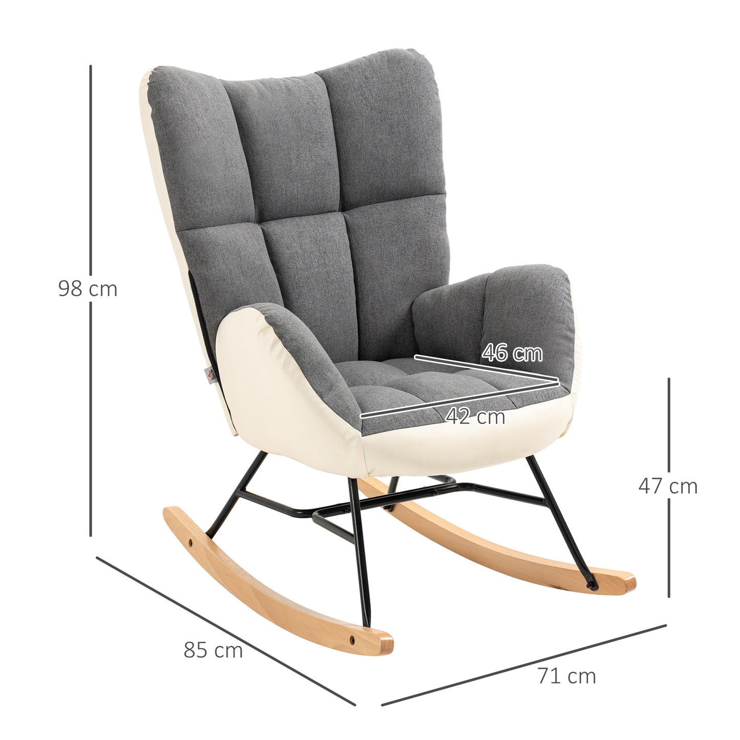 Rocking Chair for Nursery Upholstered Wingback Armchair Grey and Cream