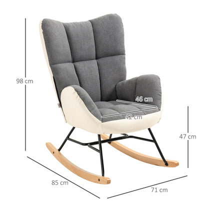 Rocking Chair for Nursery Upholstered Wingback Armchair Grey and Cream