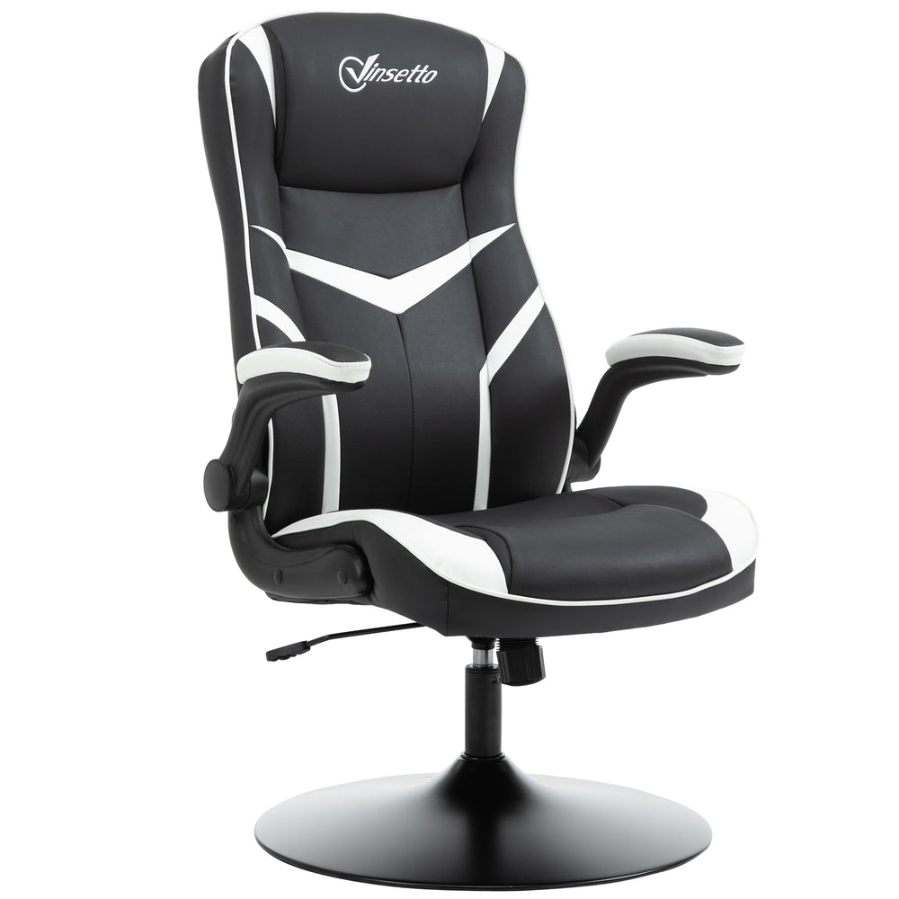 Gaming Chair Ergonomic Computer Chair Home Office Desk Swivel Chair w/ Adjustable Height Pedestal Base PVC Leather, Black & White