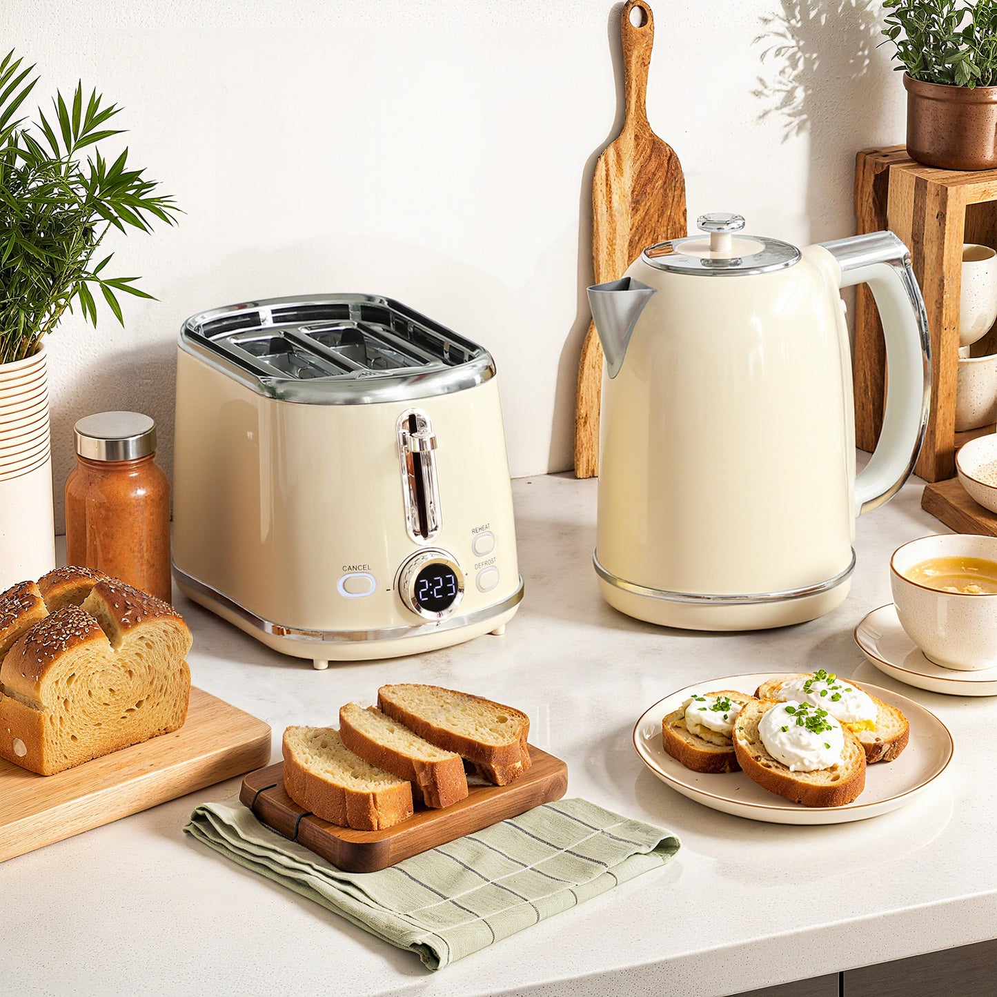 1.7L 3000W Kettle and 2 Slice Toaster with Keep Warm Memory Function