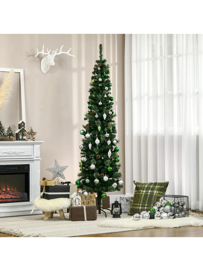 6.5FT Artificial Slim Christmas Tree Holiday Home Décor with Pine Cones
