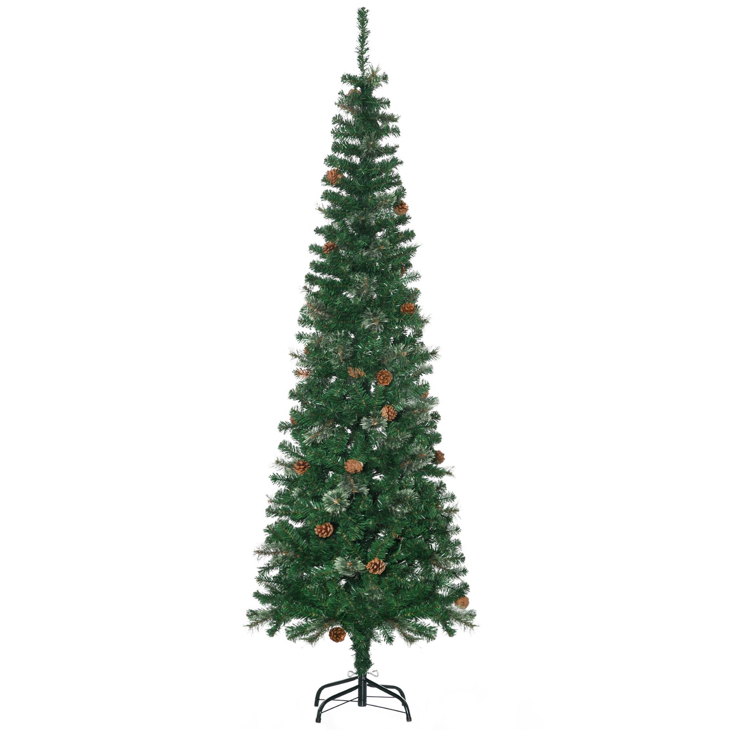 6.5FT Artificial Slim Christmas Tree Holiday Home Décor with Pine Cones