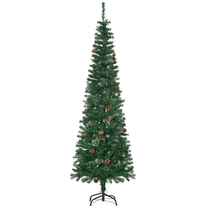 6.5FT Artificial Slim Christmas Tree Holiday Home Décor with Pine Cones
