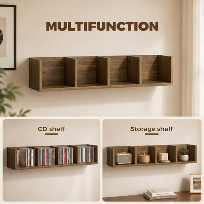 Wooden Wall-Mounted Storage Media Display Shelf Center Rack, Walnut