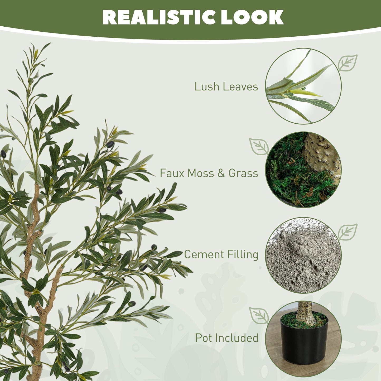 Indoor Artificial Plant, Faux Potted Silk Olive Tree, 150cm