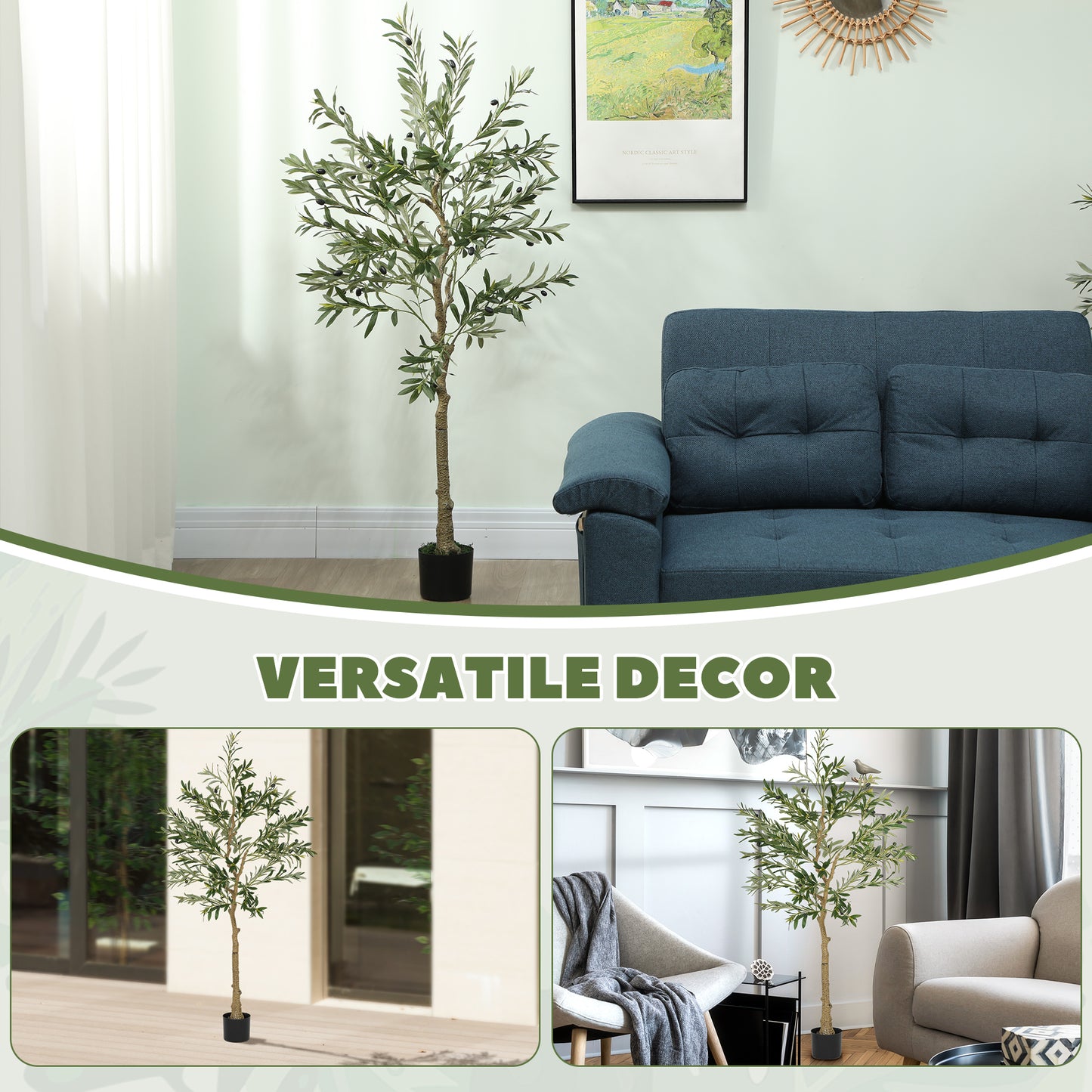 Indoor Artificial Plant, Faux Potted Silk Olive Tree, 150cm