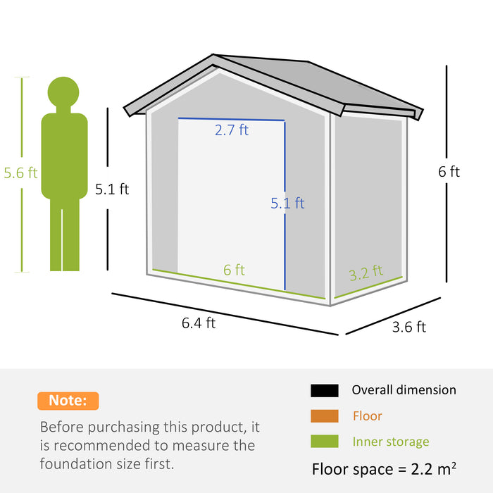 6.5ft x 3.5ft Metal Garden Storage Shed for Outdoor Tool Storage with Double Sliding Doors and 4 Vents, Grey