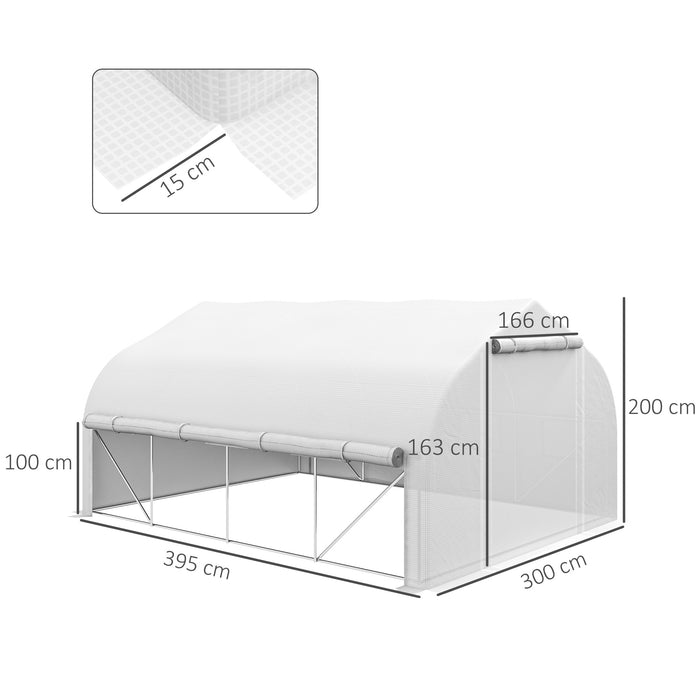 4x3m Walk-in Polytunnel Greenhouse, Zipped Roll Up Sidewalls, Tunnel Warm House Tent w/ PE Cover, Complimentary Plant Labels & Gloves