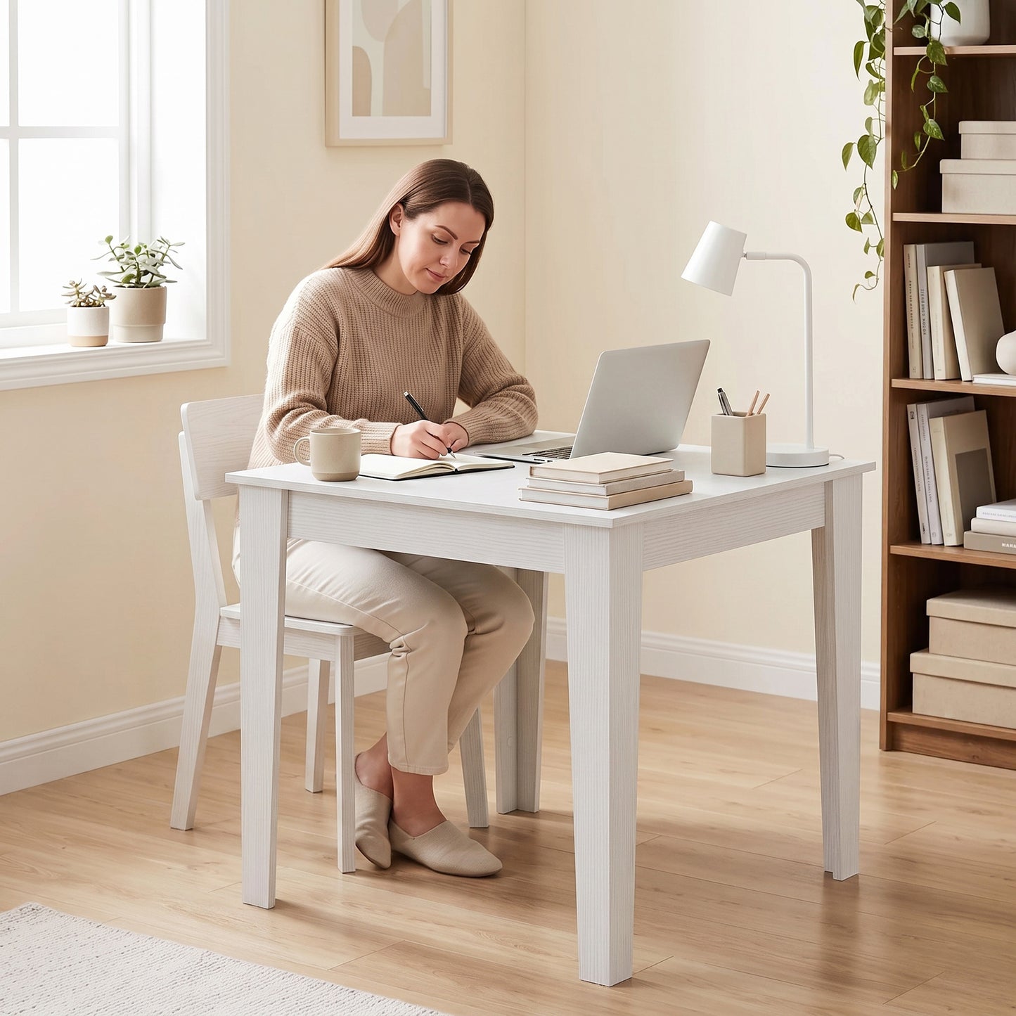 Dining Table for 4, 80L x 80W x 75Hcm, White