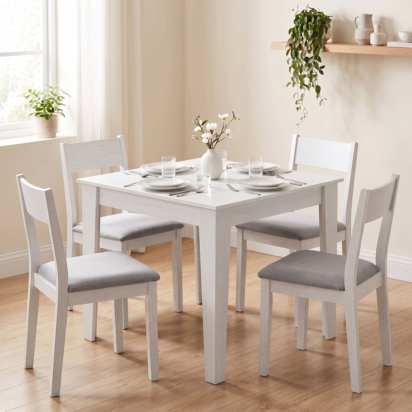 Dining Table for 4, 80L x 80W x 75Hcm, White