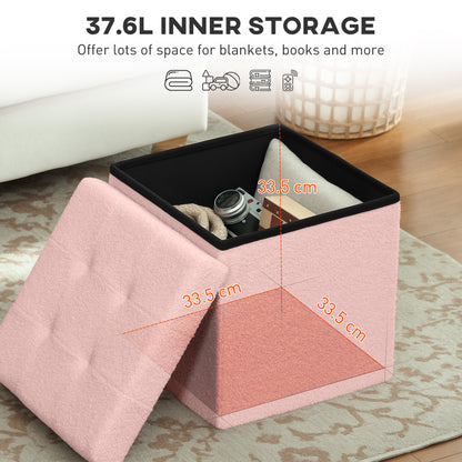 Foldable Sherpa Fleece Storage Ottoman, 38 x 38 x 38 cm, Pink