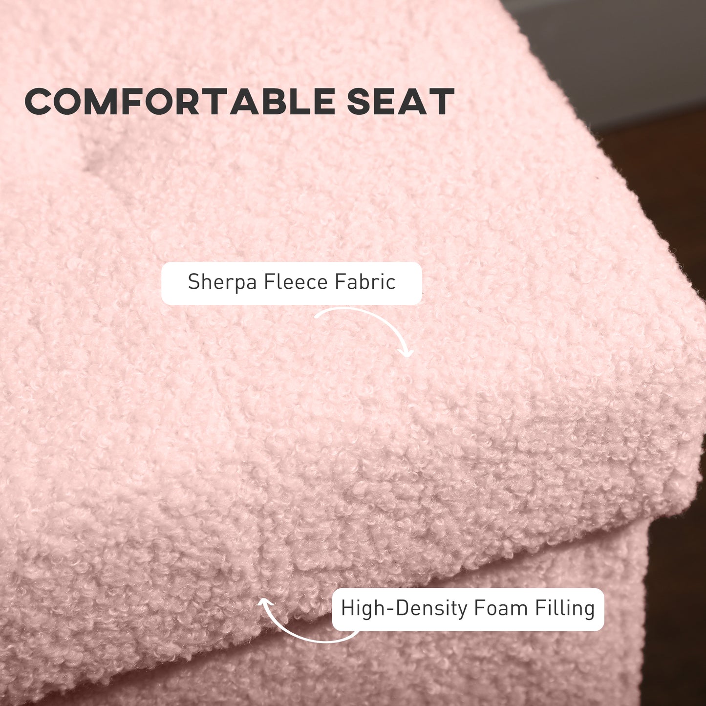 Foldable Sherpa Fleece Storage Ottoman, 38 x 38 x 38 cm, Pink