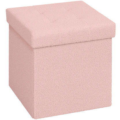 Foldable Sherpa Fleece Storage Ottoman, 38 x 38 x 38 cm, Pink