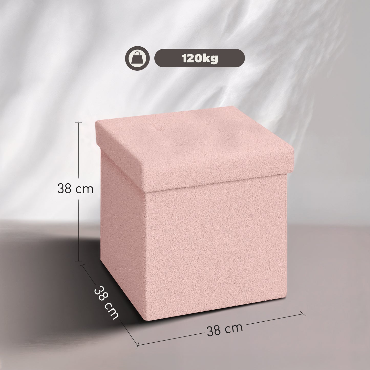 Foldable Sherpa Fleece Storage Ottoman, 38 x 38 x 38 cm, Pink