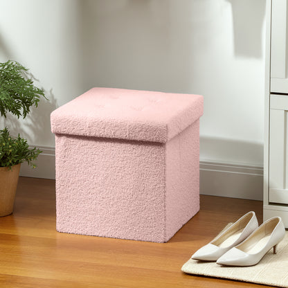 Foldable Sherpa Fleece Storage Ottoman, 38 x 38 x 38 cm, Pink