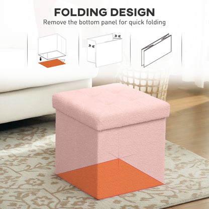 Foldable Sherpa Fleece Storage Ottoman, 38 x 38 x 38 cm, Pink