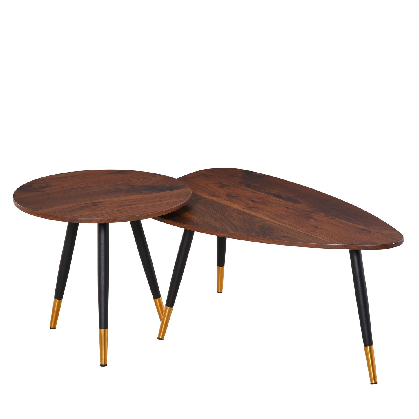 Coffee Table Set of 2 Nesting End Side Tables for Living Room, Walnut