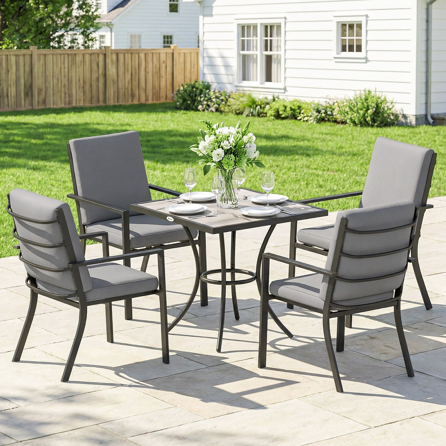 5 Pieces Outdoor Dining Set with Cushions, Garden Dining Set for 4