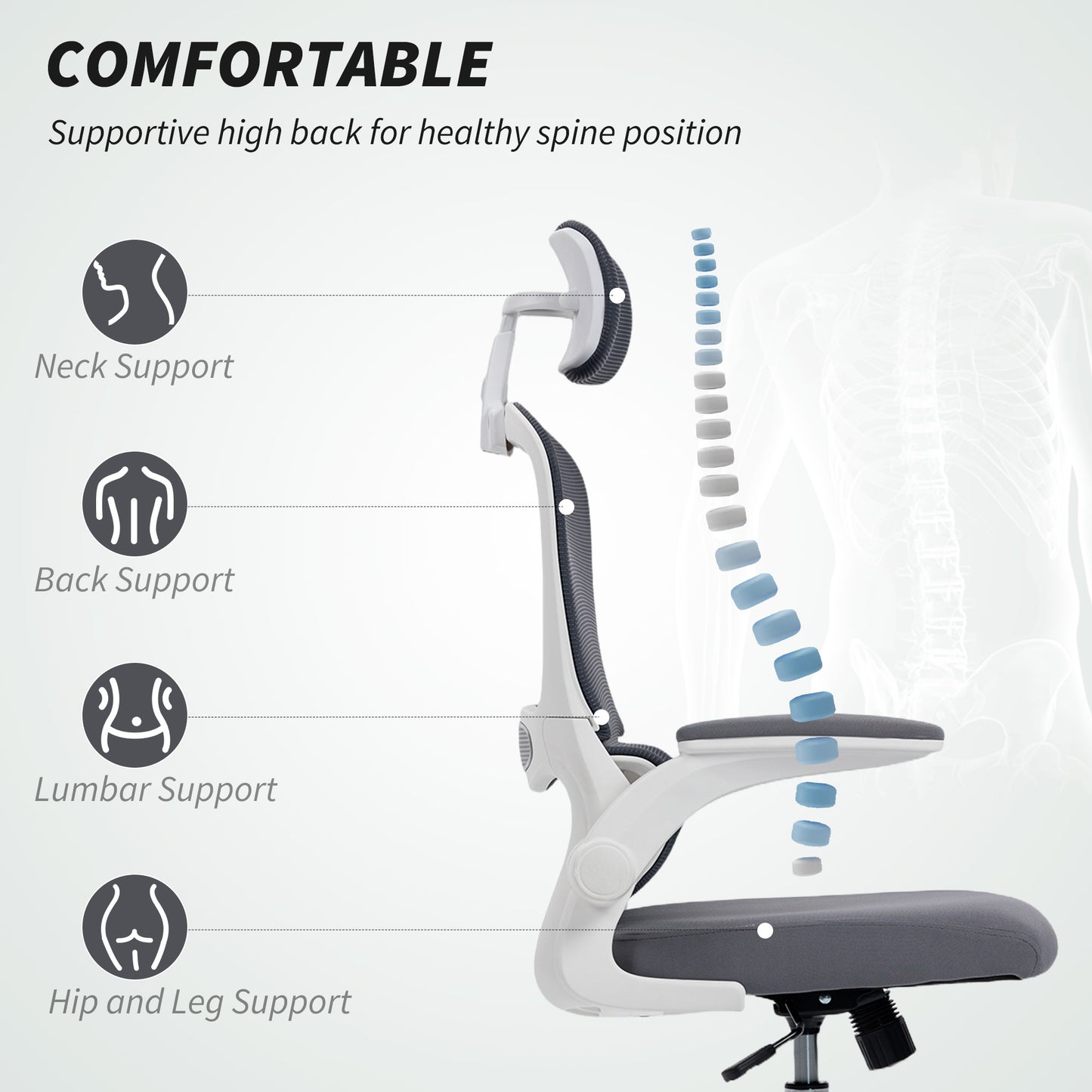 High Back Mesh Computer Desk Chair with Lumbar Support, Charcoal Grey