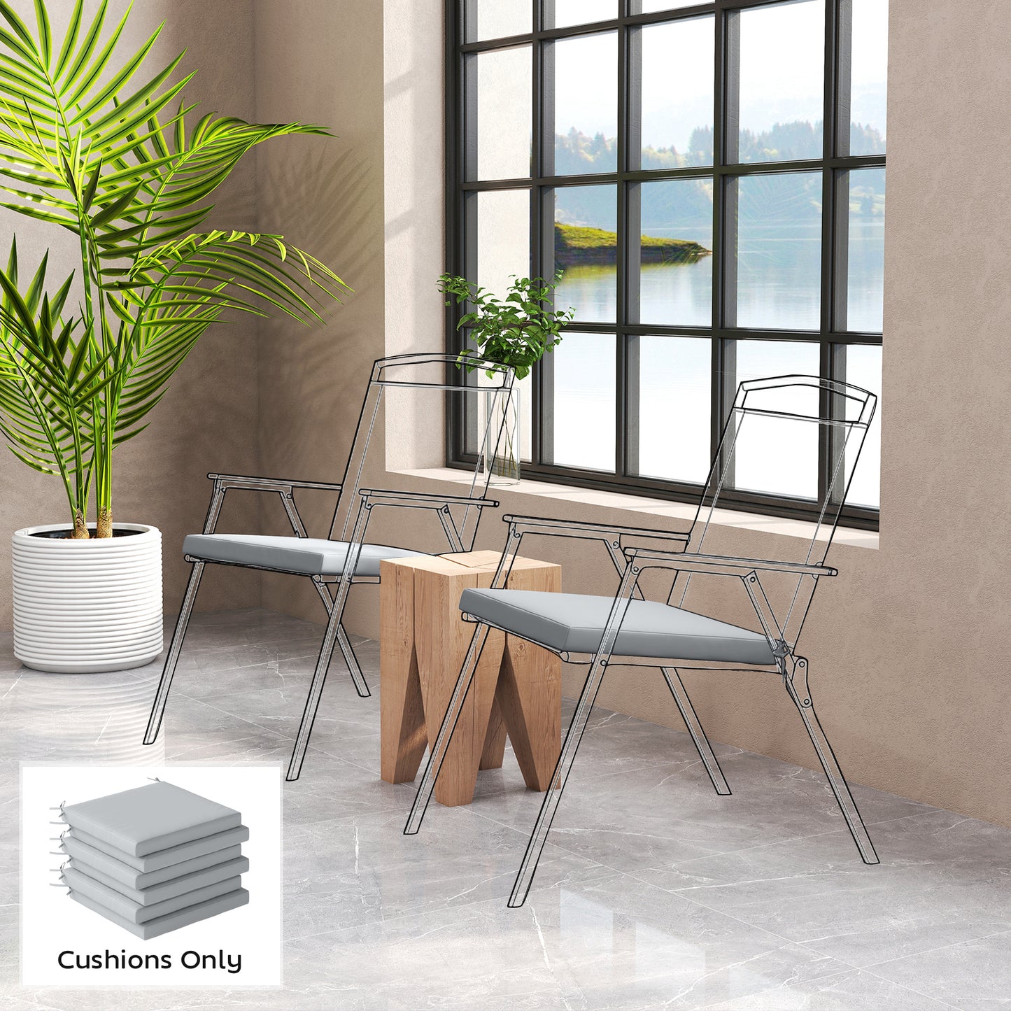 Seat Cushions with Machine Washable Cover Light Grey