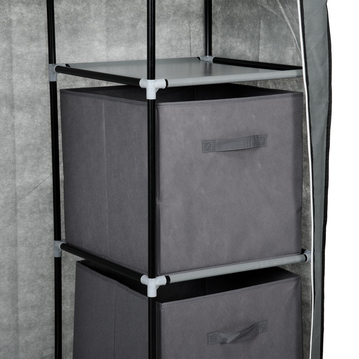 Fabric Portable Wardrobe with 2 Fabric Drawers, Hanging Rail, Grey
