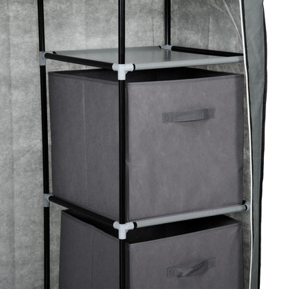 Fabric Portable Wardrobe with 2 Fabric Drawers, Hanging Rail, Grey